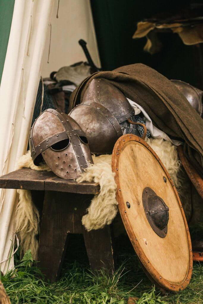 viking helmets and shield