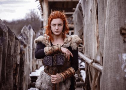 married viking woman with war hammer