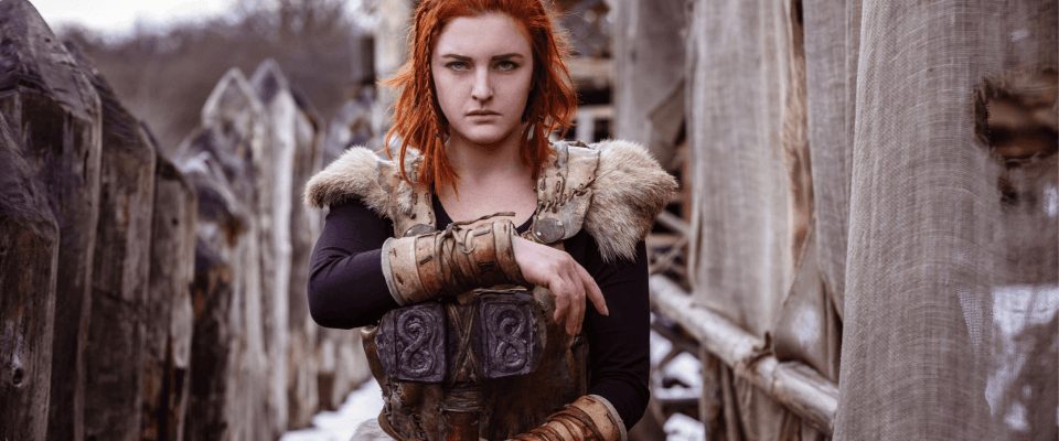 married viking woman with war hammer