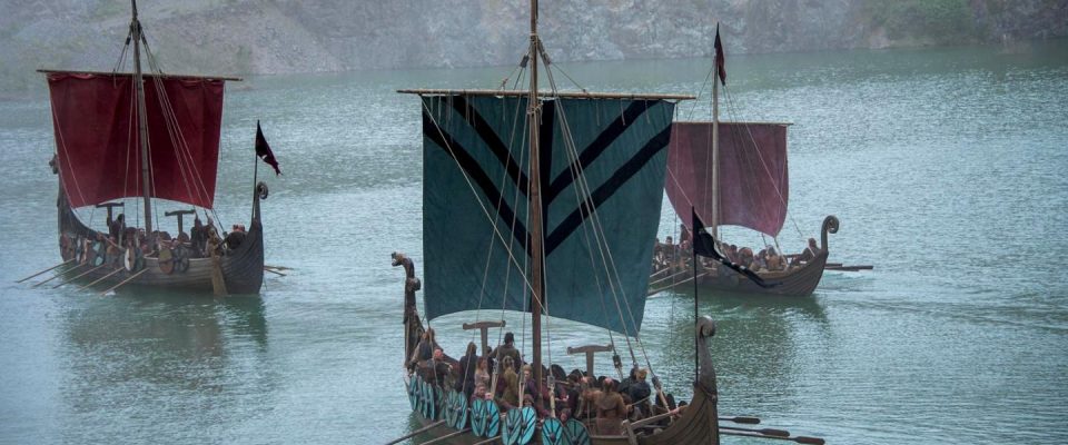 Three Viking longships