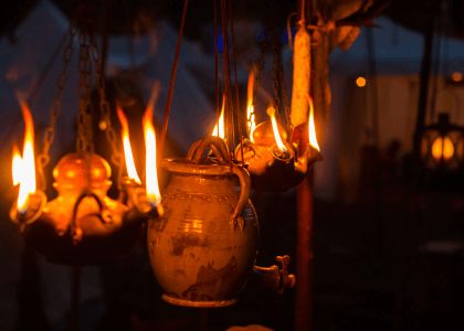 hanging pots and fire