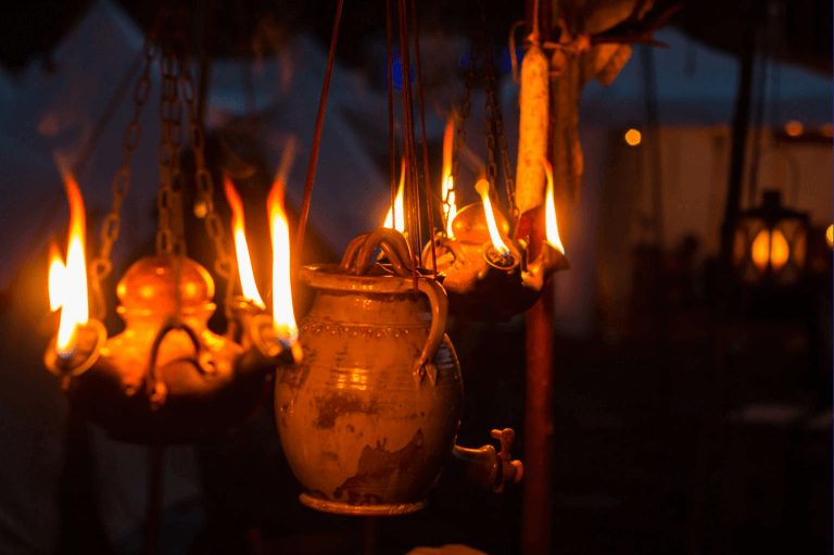 hanging pots and fire