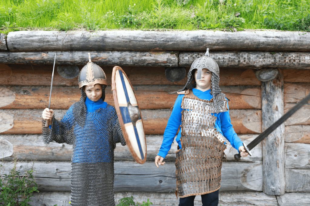 children in viking armor