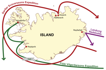 Map of Iceland showing where the first Vikings landed.