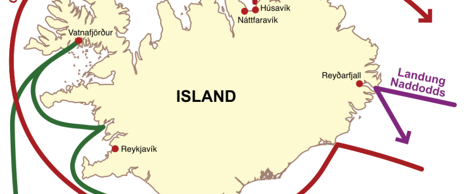 Map of Iceland showing where the first Vikings landed.