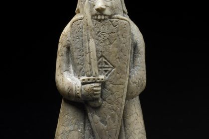 Chessman Viking berserker biting shield