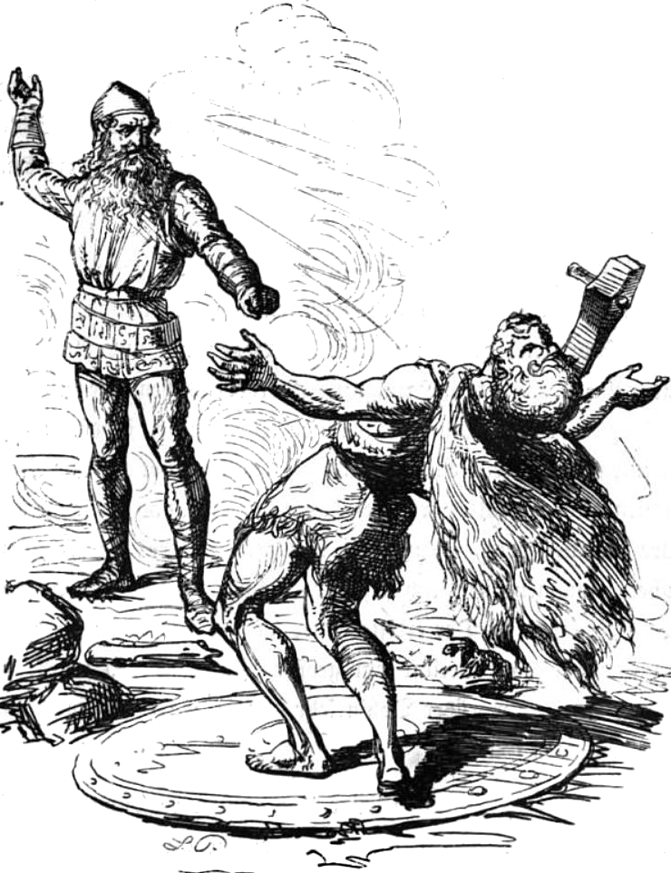 Thor battles Hrungnir. Ludwig Pietsch (1824-1911), Public domain, via Wikimedia Commons