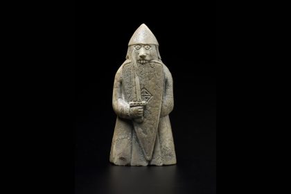 Chessman Viking berserker biting shield