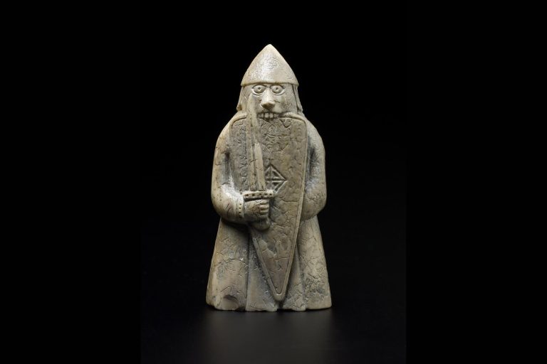 Chessman Viking berserker biting shield