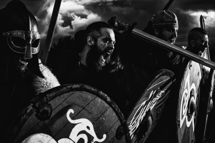 armed Viking warriors