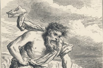 The giant Suttung confronts the dwarfs Fjalar and Galar. Louis Huard