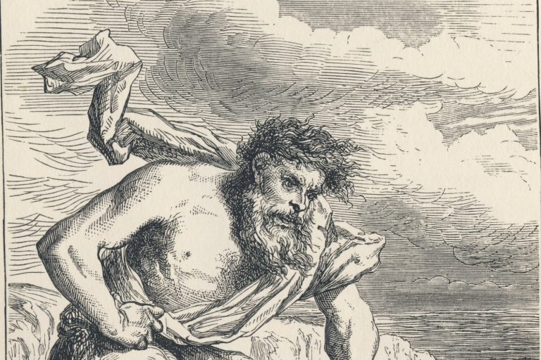 The giant Suttung confronts the dwarfs Fjalar and Galar. Louis Huard