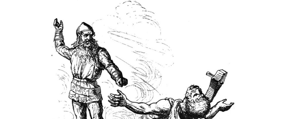 Thor battles Hrungnir. Ludwig Pietsch (1824-1911), Public domain, via Wikimedia Commons