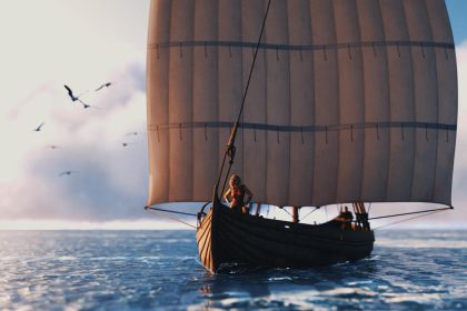 a viking knarr with a square sail