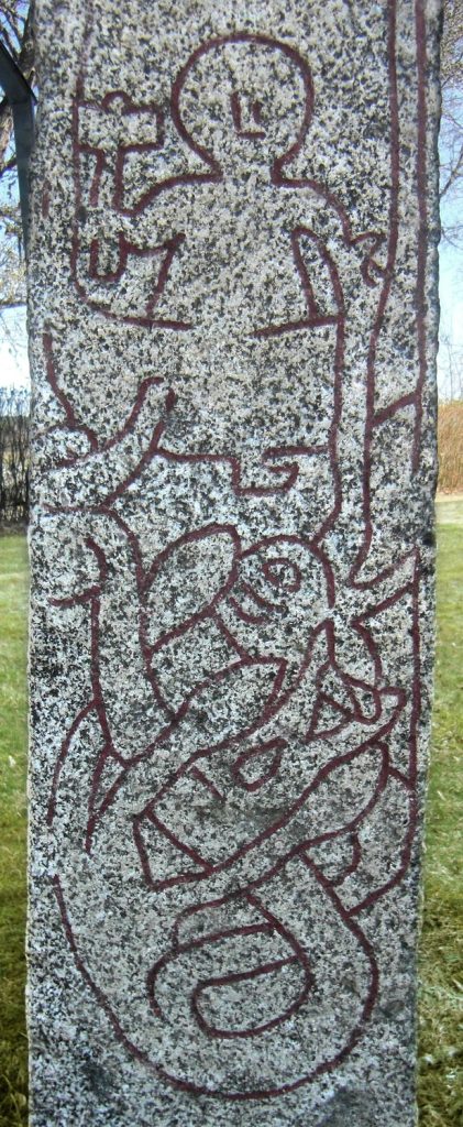 The Altuna runestone in Uppland, Sweden, carved with Thor in his boat, hammer in hand, and the Midgard Serpent on his line