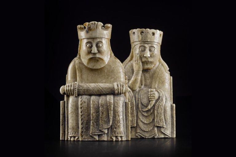 Walrus-ivory chess pieces from the Lewis hoard, carved in the Norse world in the 1100s and found on the Isle of Lewis, Scotland
