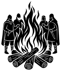 Yule fire with gathered figures, original Viking artwork from Asgard Alaska (Seasonal)